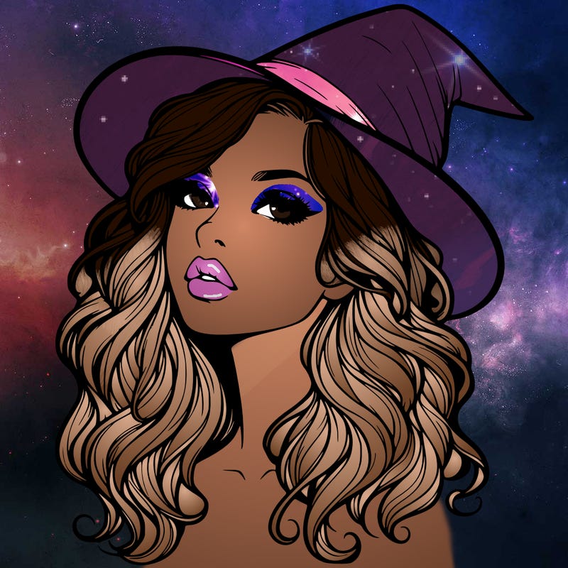 realistic witch girl with wavy hair and lips