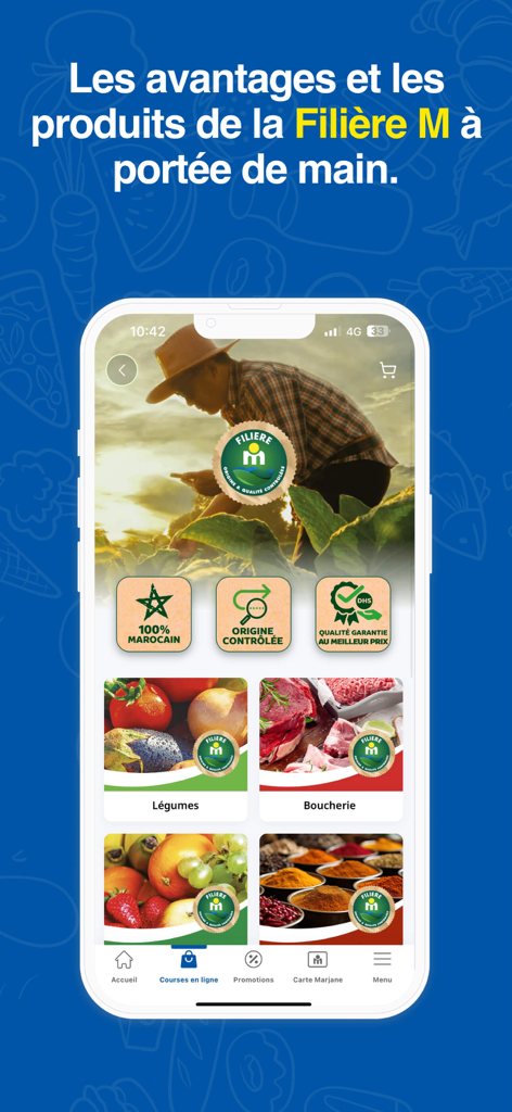 Marjane - Marjane app screen showcasing Filiere M local Moroccan fresh grocery products