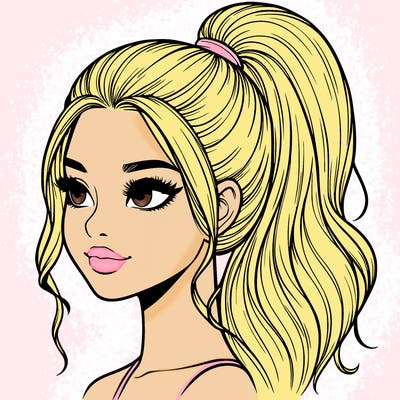 realistic girl with a high ponytail
