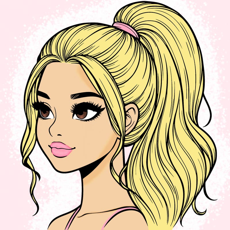 realistic girl with a high ponytail