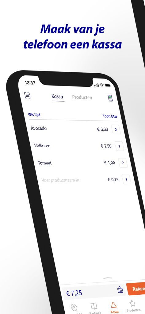Rabo SmartPin app interface showing a mobile checkout screen with a list of items and total price