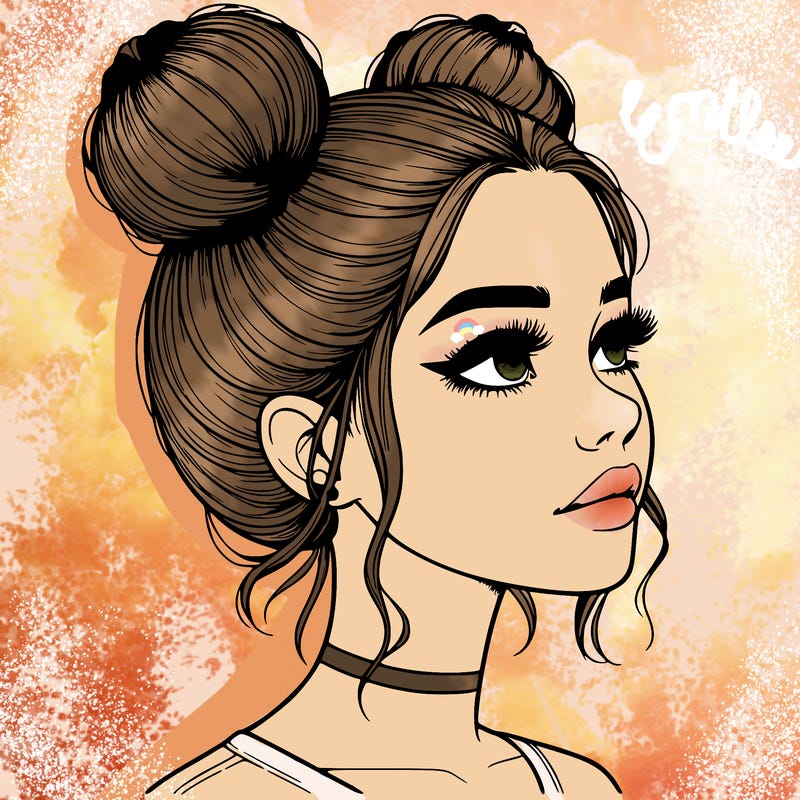 realistic girl with buns on the top of her head