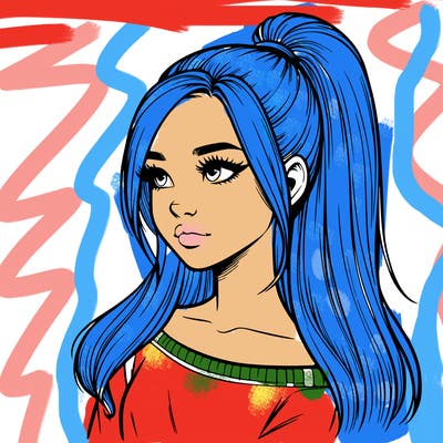 realistic girl with a high ponytail