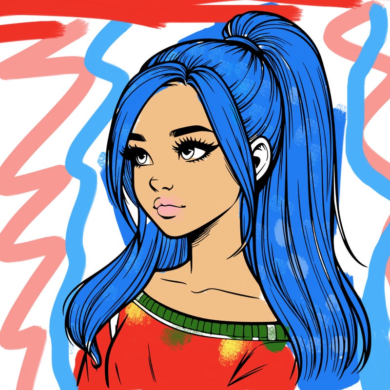 realistic girl with a high ponytail