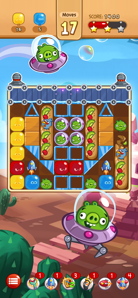 Angry Birds Blast - Angry Birds Blast puzzle level featuring pigs in UFOs and colorful balloon matching gameplay