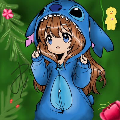 anime girl in a stitch onsie