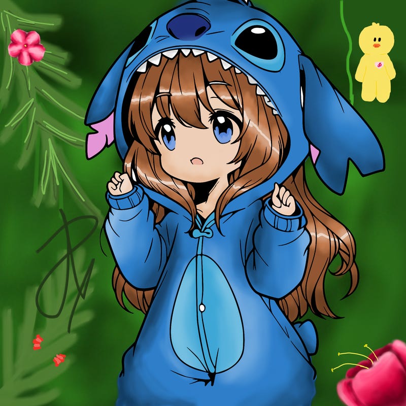 anime girl in a stitch onsie