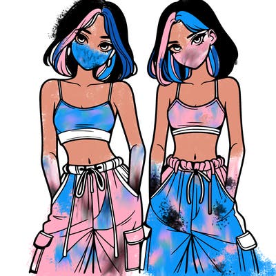 two girls with crop top with baggy pants