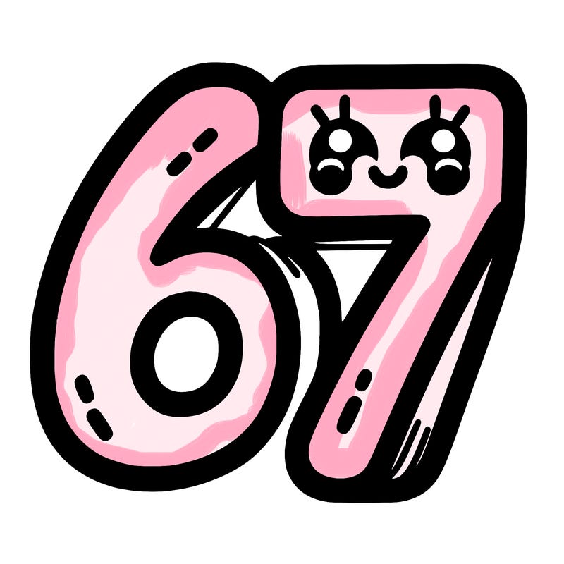 the numbers 67