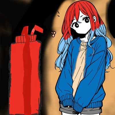 manga teen girl  in a sweater and baggy pants
