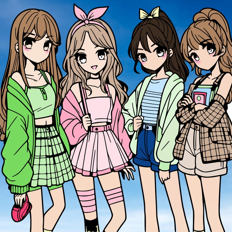 teen manga girls group of 4