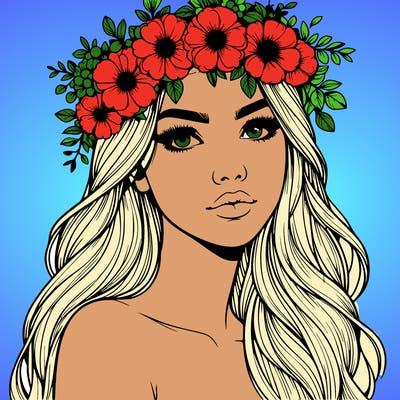 realistic woman with flowers crown