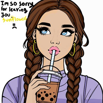 realistic girl with braided hair drinking boba