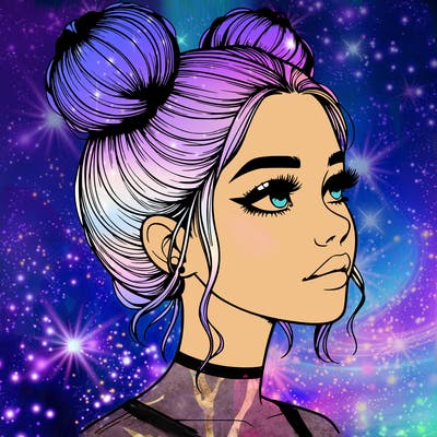 realistic girl with buns on the top of her head