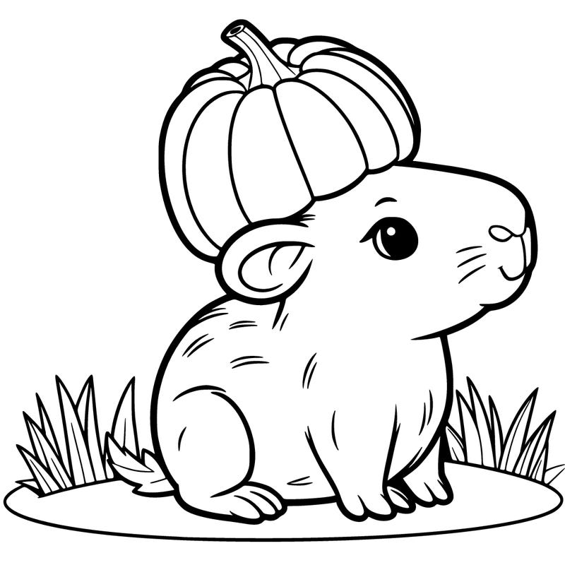 small capybara with a pumpkin on head
