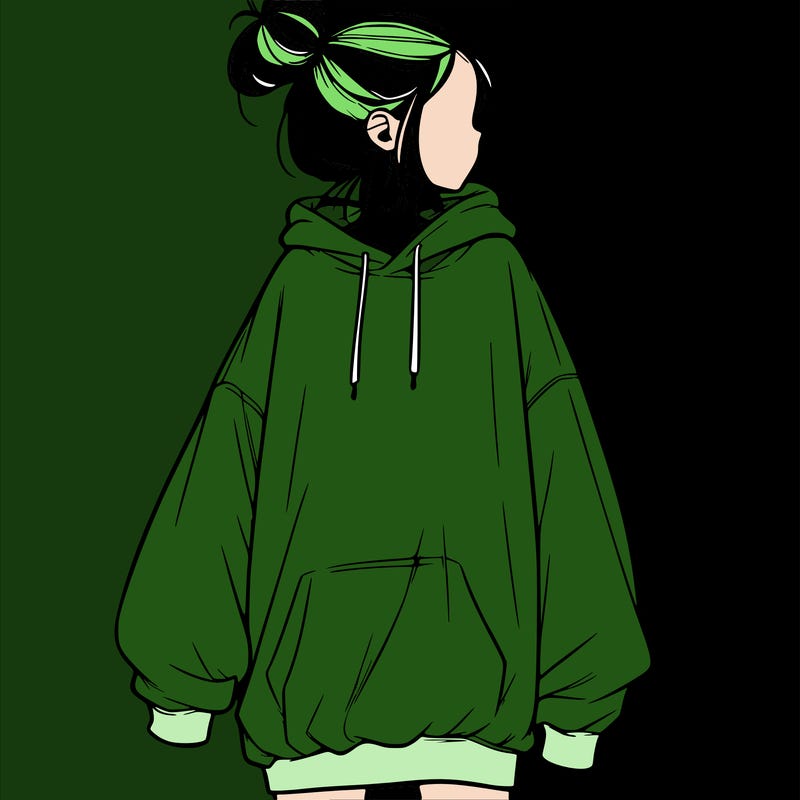 realistic girl with a oversized sweatshirt on and a bun