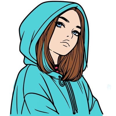 a realistic girl in a hoodie