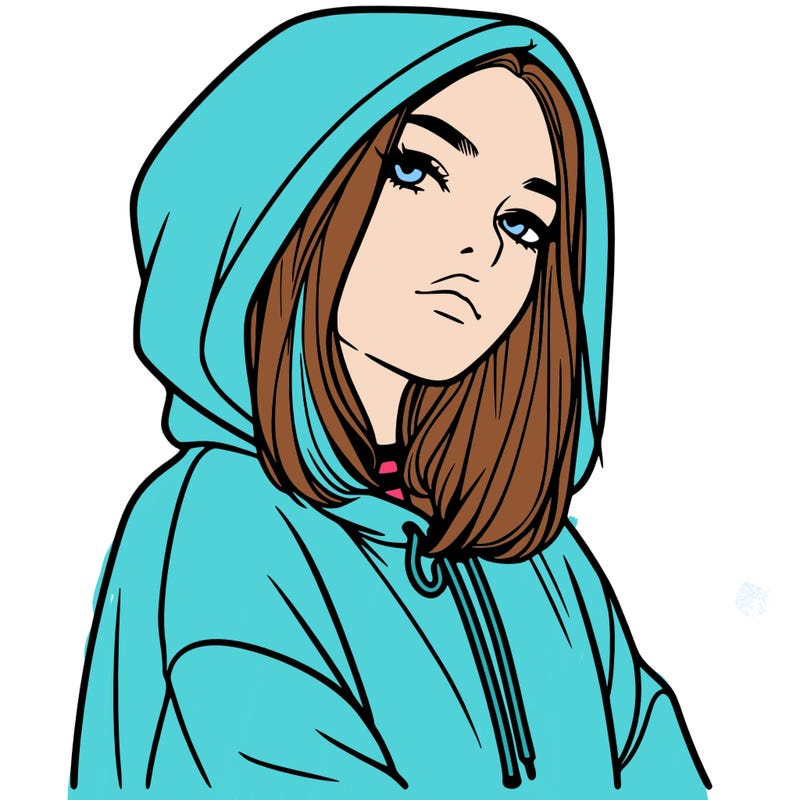a realistic girl in a hoodie