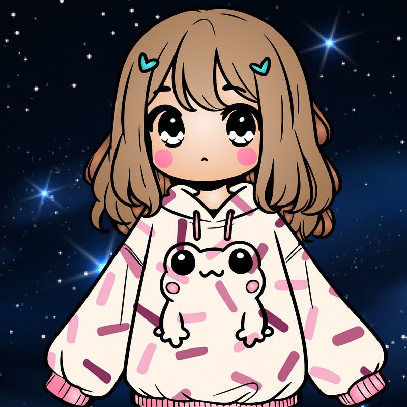 girl wearing frogging sweatshirt