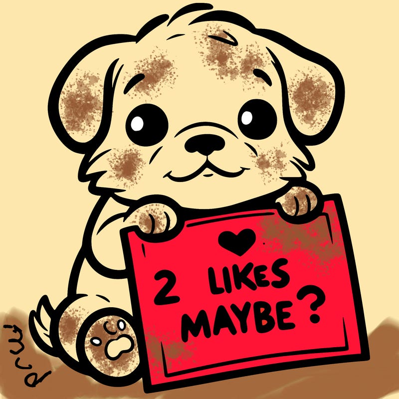 a puppy holding a sign that says 2 likes maybe?