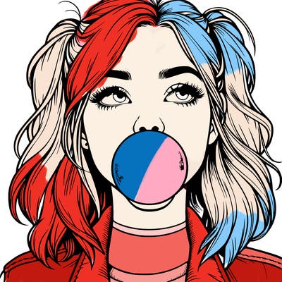 realististic girl blowing bubble -gum
