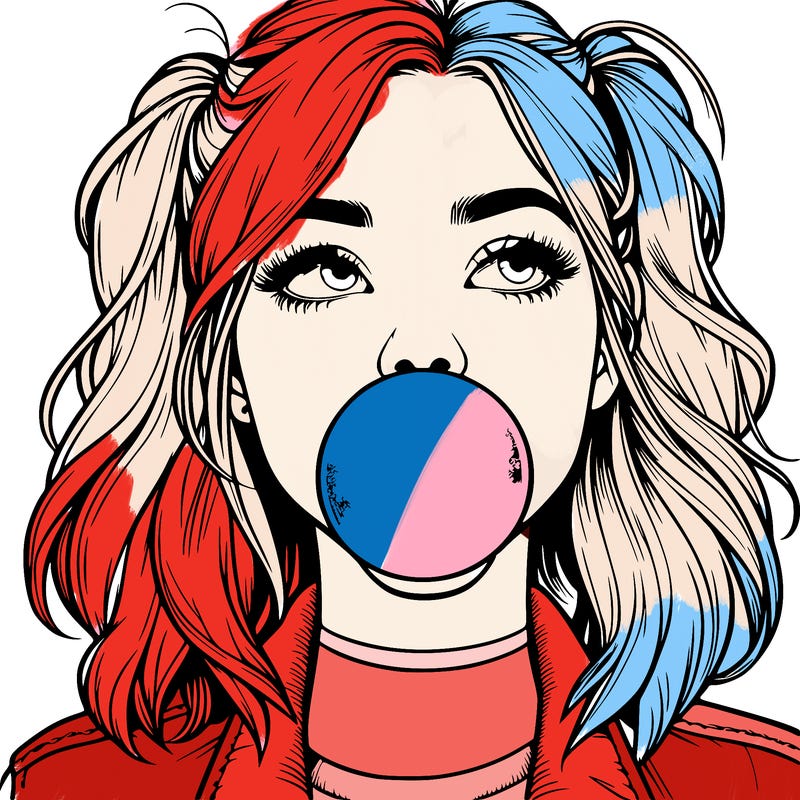 realististic girl blowing bubble -gum