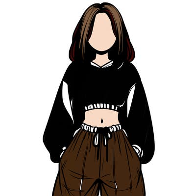 realistic girl faceless with baggy pants and a crop top