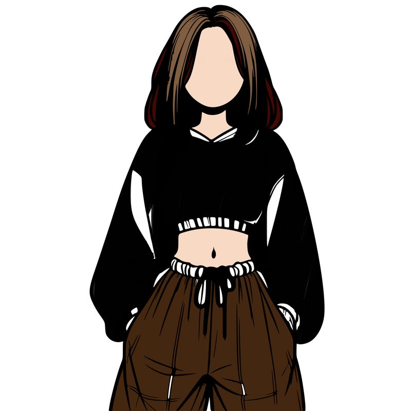 realistic girl faceless with baggy pants and a crop top