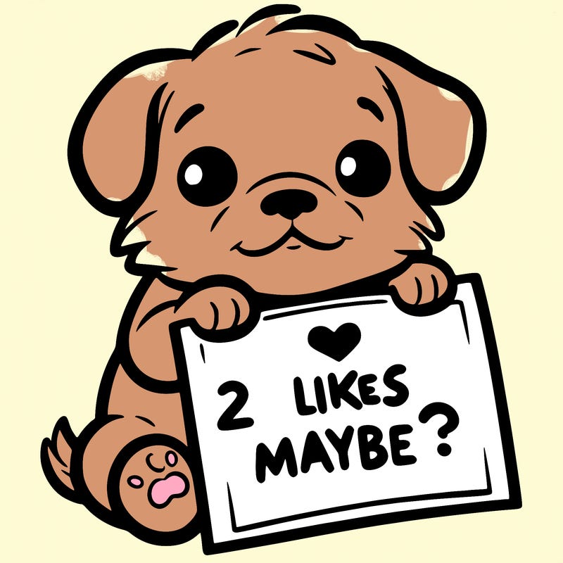 a puppy holding a sign that says 2 likes maybe?