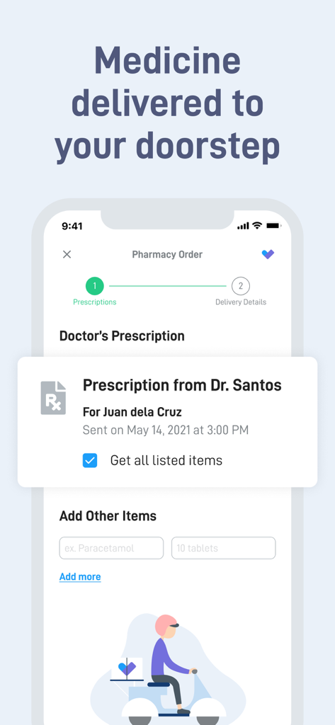 NowServing app interface for medicine delivery and pharmacy orders