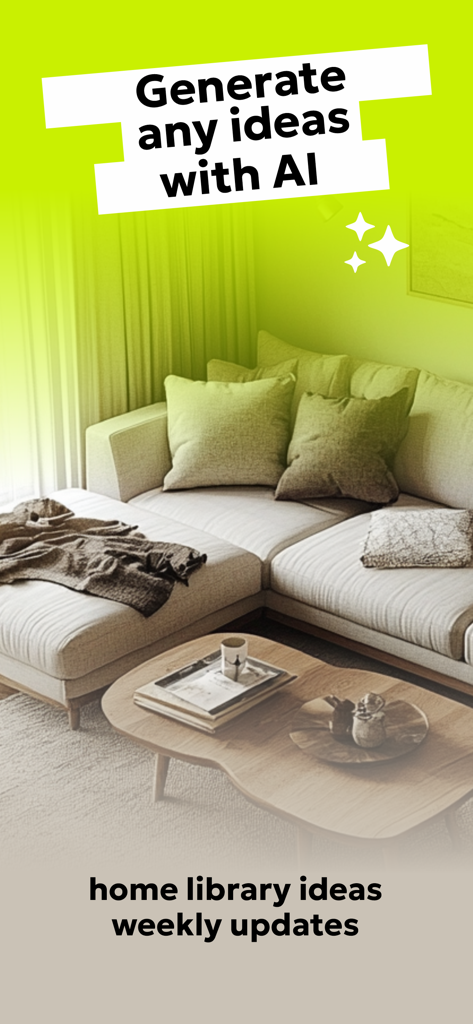 Sala de estar projetada por IA com sofá moderno e mesa de centro