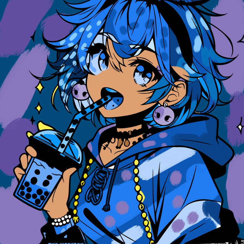 hot baddie anime girl drinking boba and biting the straw