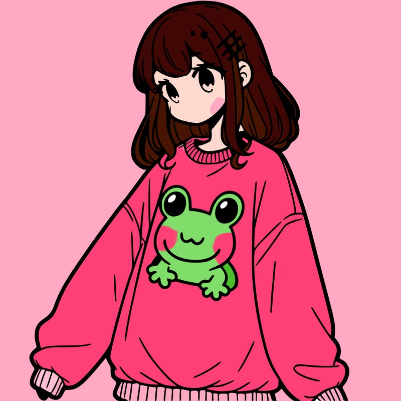 girl wearing frogging sweatshirt