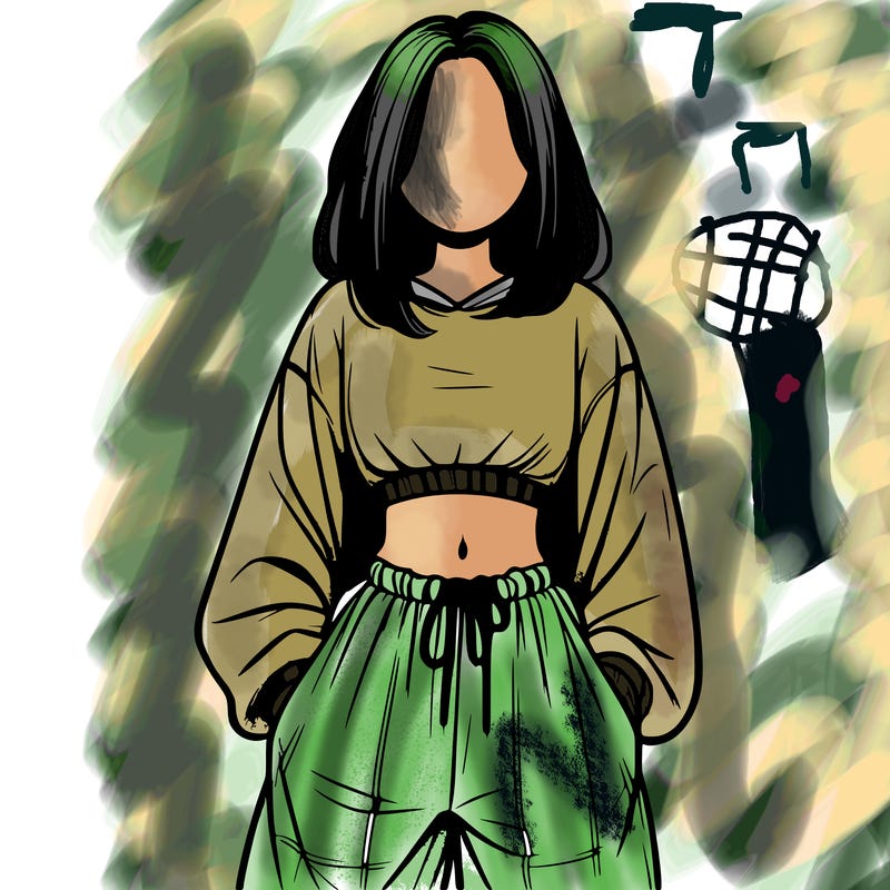 realistic girl faceless with baggy pants and a crop top