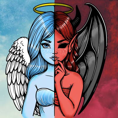 realistic angel half demon