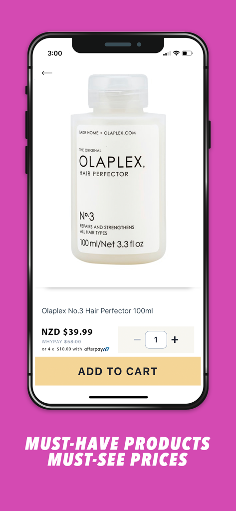 Onceit app product page for Olaplex Hair Perfector at a discounted price with an add to cart button