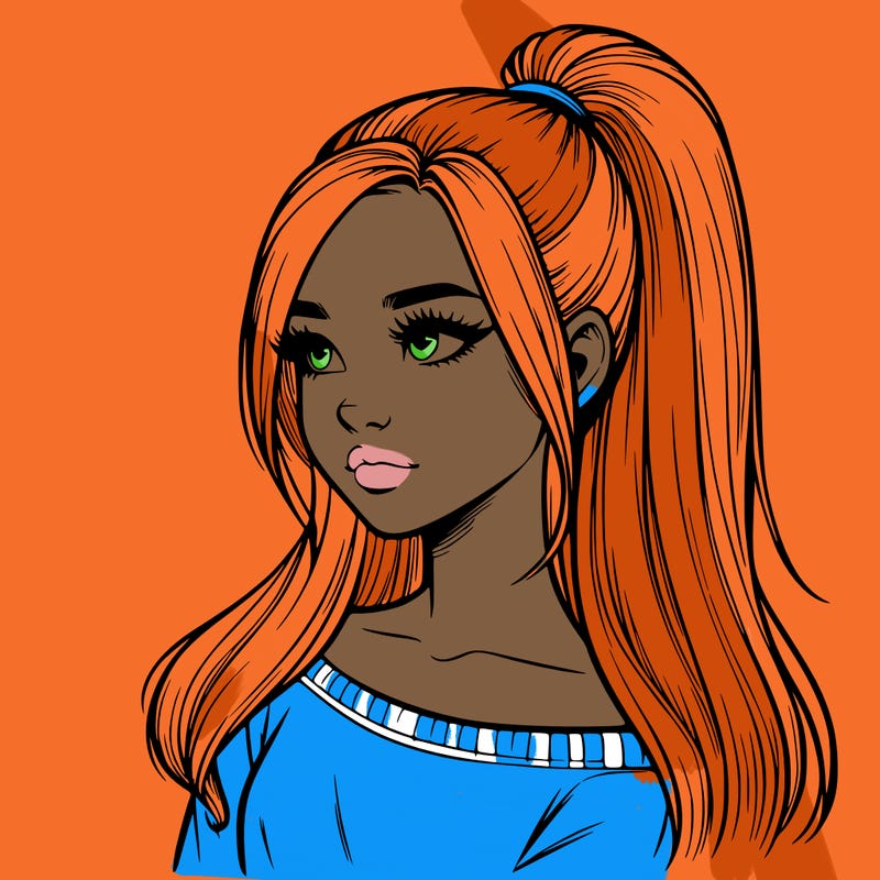 realistic girl with a high ponytail