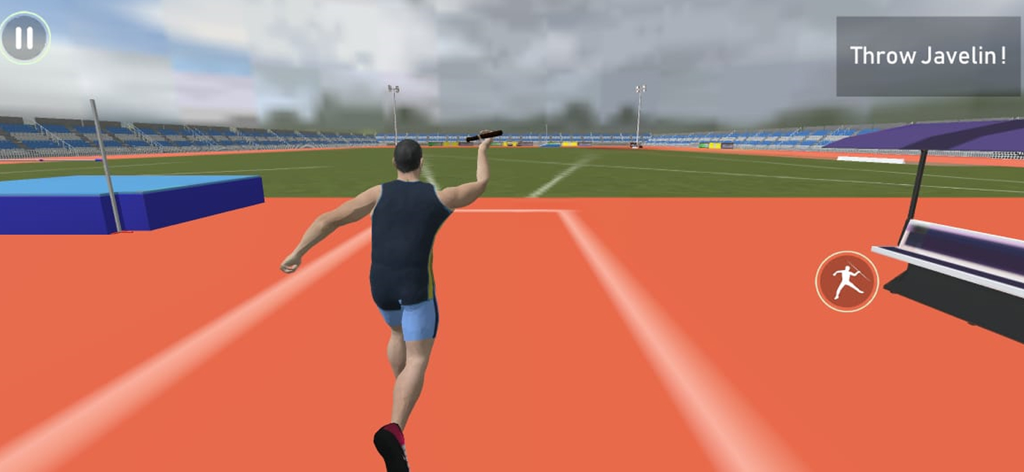 Javelin Throw Game 3D - A 3D athlete preparing to throw a javelin in a sports stadium during gameplay.
