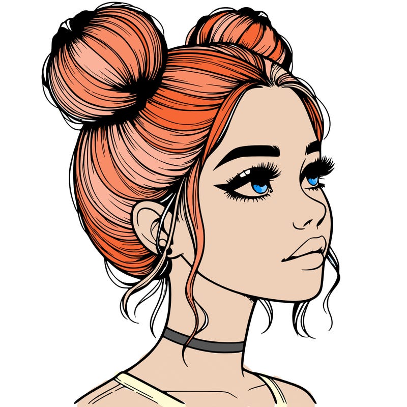 realistic girl with buns on the top of her head
