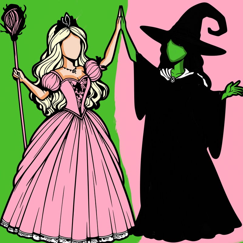 detailed realistic split of a princess and a witch