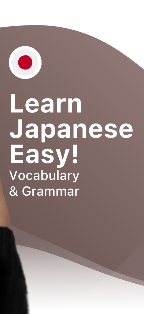 日本語の語彙と文法のためのLearn Japanese Easyアプリ画面、日本語の旗のアイコン付き