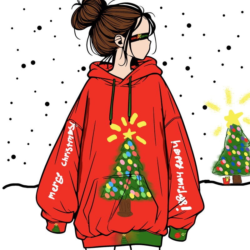 realistic girl with a oversized sweatshirt on and a bun