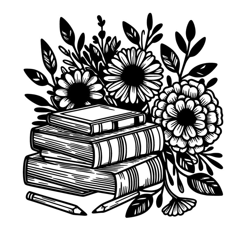rustic books and beautiful flowers realistic