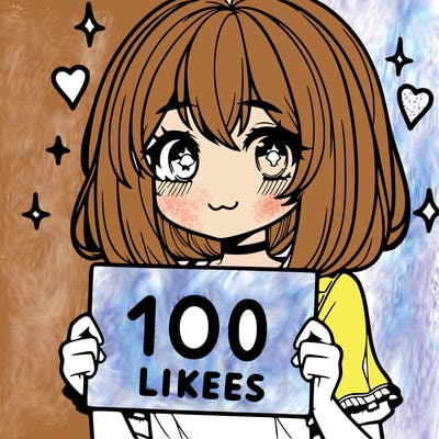 anima girl holding a 100 likes sign in her hand