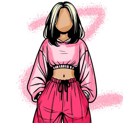 realistic girl faceless with baggy pants and a crop top