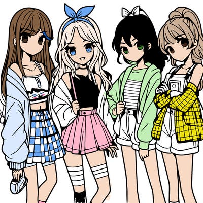 teen manga girls group of 4