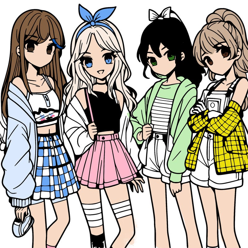 teen manga girls group of 4
