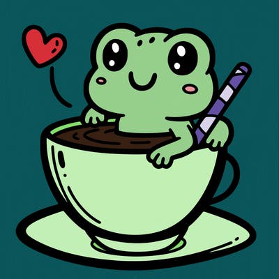 cute frog in a tea cup
