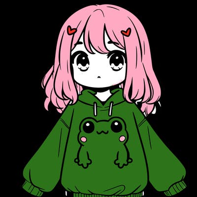 girl wearing frogging sweatshirt