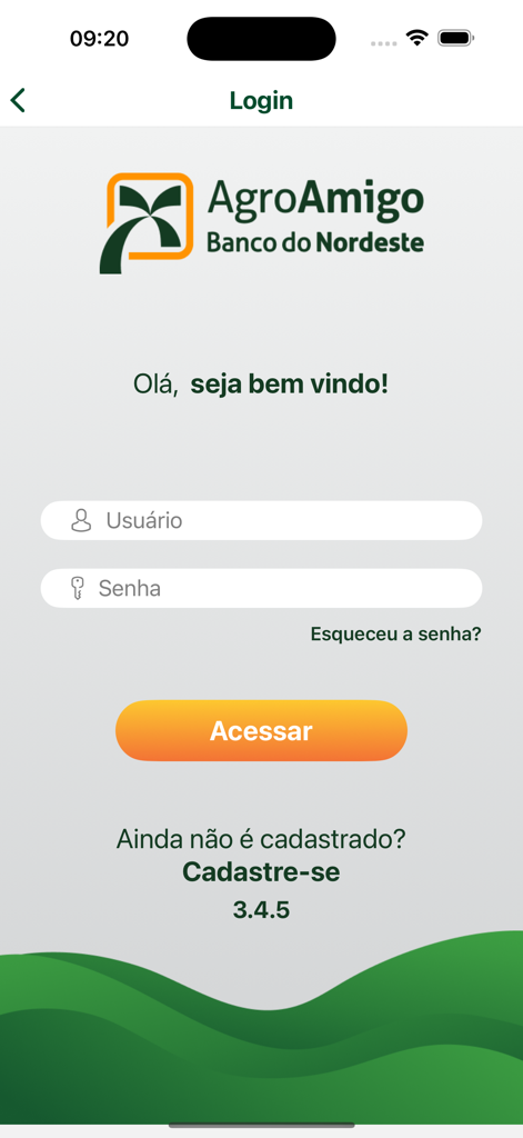 BNB Agro - Pantalla de inicio de sesión de la aplicación móvil BNB Agro que muestra los campos de nombre de usuario y contraseña